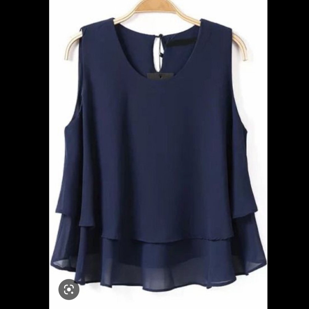 Zara Ruffle Navy Blue Top